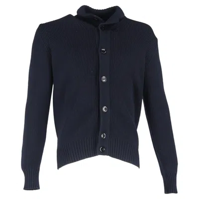 Tom Ford Ribbed Silk-blend Cardigan In Navy Blue Wool