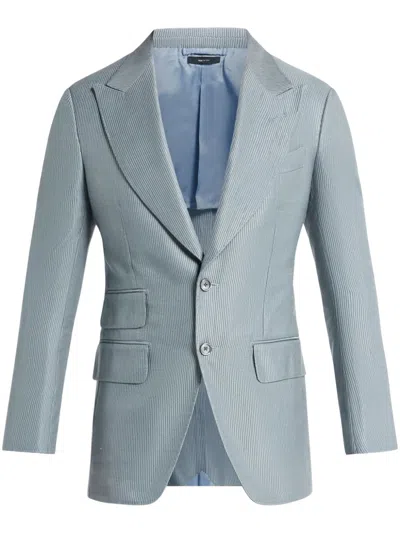 Tom Ford Ribbed Single-breasted Blazer In Blue