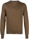 Tom Ford Ribbed V-neck Jumper In Brown