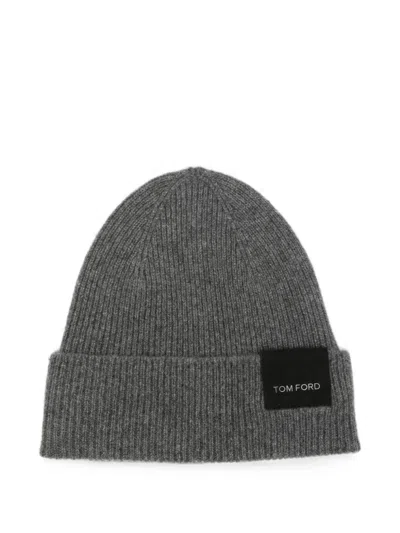 Tom Ford Ribbed-knit Logo-patch Beanie Hat In Green