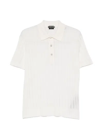 Tom Ford Ribbed-knit Short-sleeve Polo Shirt In White
