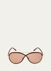 Tom Ford Rickie Twist Acetate Aviator Sunglasses In Shiny Rose Gold