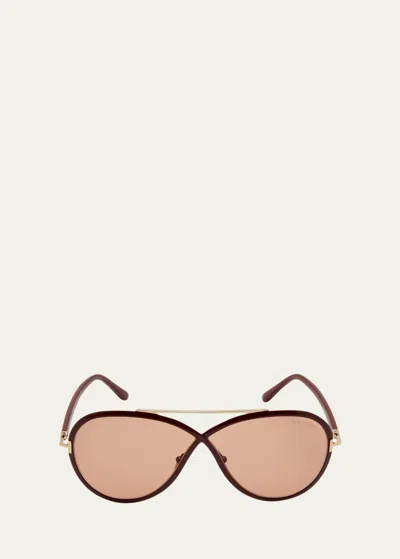 Tom Ford Rickie Twist Acetate Aviator Sunglasses In Shiny Rose Gold