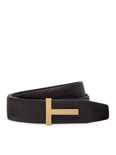 Tom Ford Ridge T Reversible Belt In Hammered Leather In Brown