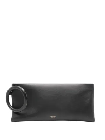 Tom Ford Ring Leather Clutch Bag In Black