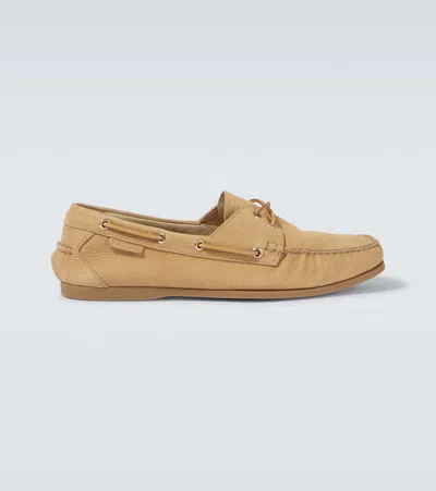 Tom Ford Robin Leather Boat Shoes In Beige