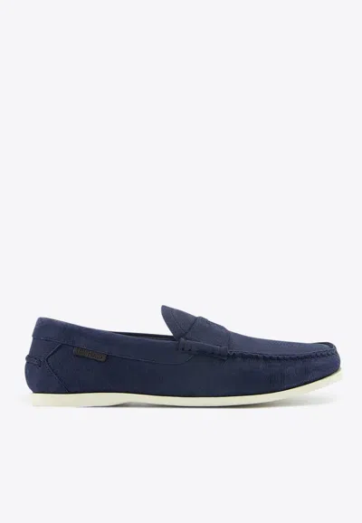 Tom Ford Robin Penny Suede Loafers In Blue