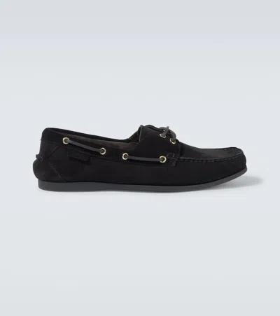 Tom Ford Robin Suede Boat Shoes In Black + Amber