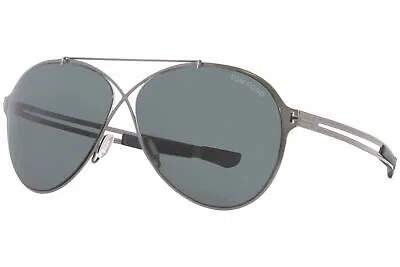 Pre-owned Tom Ford Rocco Tf828 12v Sunglasses Men's Shiny Dark Ruthenium/dark Teal 62mm In Blue