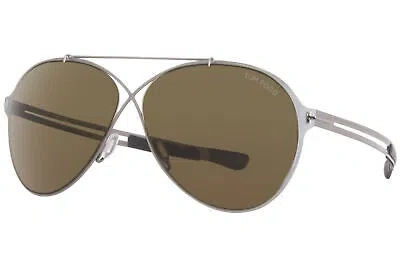 Pre-owned Tom Ford Rocco Tf828 14j Sunglasses Men's Shiny Light Ruthenium/roviex Lens 62mm In Brown