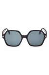 Tom Ford Romy 56mm Polarized Geometric Sunglasses In Shiny Black/blue
