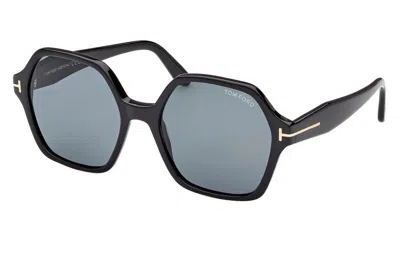 Pre-owned Tom Ford Romy Geometric Sunglasses Black/blue (ft1032s-01a-56)