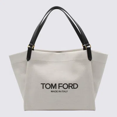 Tom Ford Rope And Black Canvas And Leather Large Tote Bag In Tan