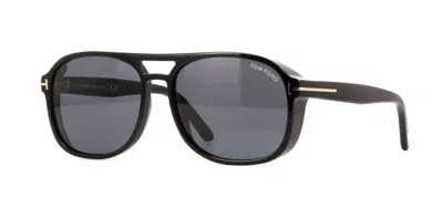 Pre-owned Tom Ford Rosco Ft 1022/s 01a Shiny Black Grey Sunglasses 58mm In Gray