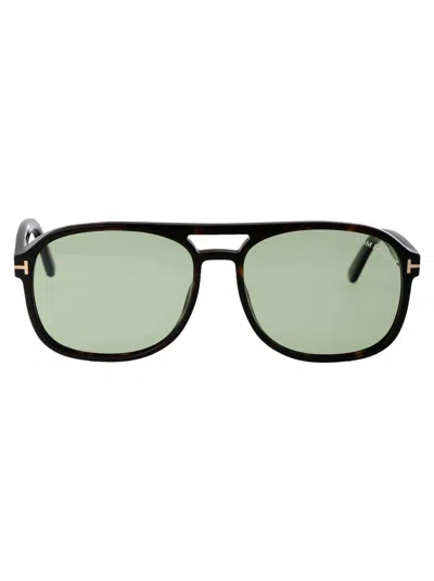 Tom Ford Rosco Sunglasses In 52n Avana Scura / Verde