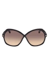 Tom Ford Rosemin Ft1013 01b Butterfly Sunglasses In Shiny Black/smoke