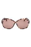 Tom Ford Rosemin Acetate Butterfly Sunglasses In Shiny Coloured Havana/pink
