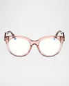 Tom Ford Blue Light Block Cat Eye Ladies Eyeglasses Ft5949-b 001 56 In Shiny Transp Rose Dark Havana
