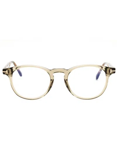 Tom Ford Round Acetate Unisex Eyeglasses In Neutral