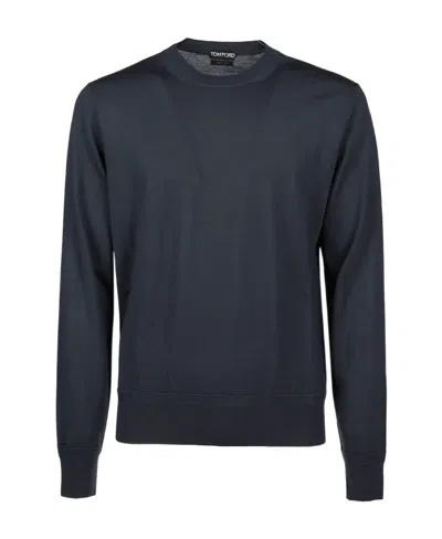 Tom Ford Round Collar Long Sleeve Sweater In Black