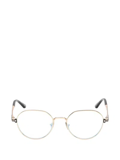 Tom Ford Round Frame Glasses In Gold