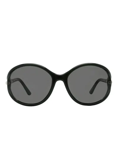 Tom Ford Round-frame Semi-rim Sunglasses In Black