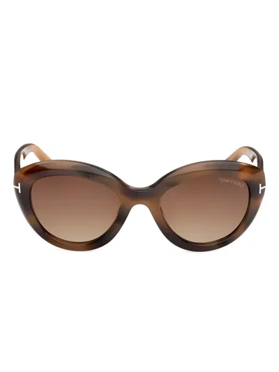Tom Ford Round Frame Sunglasses In Brown