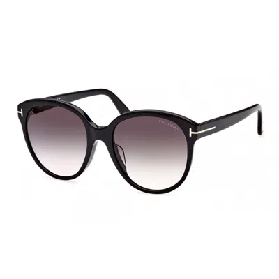 Tom Ford Round Full Rim, With A Shiny Black Frame And Smoke Gradient Lens.