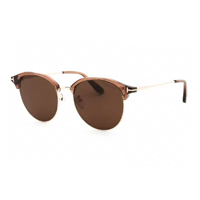 Tom Ford Round Full Rim, With A Shiny Light Brown Frame And Brown Lens.