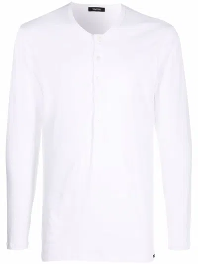 Tom Ford Round Neck Henley Tee In White