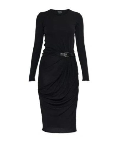 Tom Ford Round Neck Long Sleeve Dress In Black