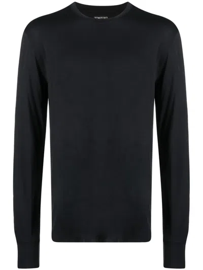 Tom Ford Fine-ribbed Logo Embroidered T-shirt In Black