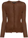 Tom Ford Shiny Viscose Rib-knit Cardigan In Brown