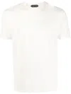 Tom Ford White Crewneck T-shirt With Tf Embroidery In Lyocell And Cotton Blend Man In Neutrals