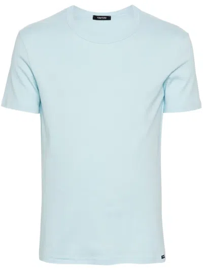 Tom Ford Cotton Blend Crewneck T-shirt In Blue