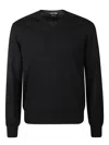 Tom Ford V-neck Black Wool Jersey With Long Sleeves In Black