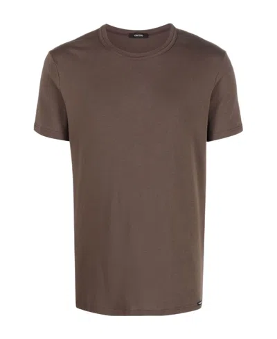 Tom Ford Crew Neck Jersey T-shirt In Brown