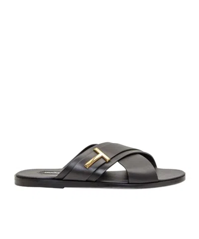 Tom Ford Round Toe Slippers In Black