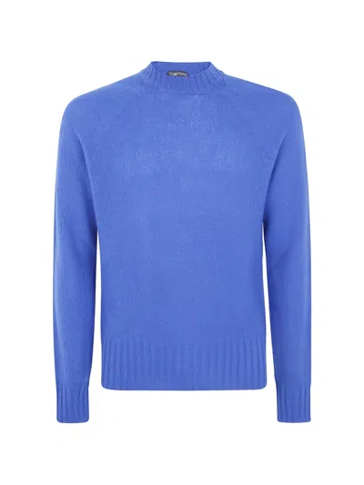 Tom Ford Sweater Seamless Brushed Cashmere Ls Crew Neck In Blue