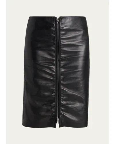 Tom Ford Ruched Leather Zip-front Skirt In Black
