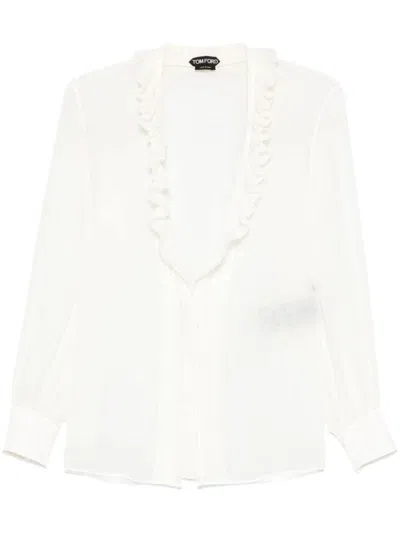 Tom Ford Ruffle-detailed Silk Blouse In White
