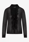 Tom Ford Ruffled Collared Viscose Shirt With Long Sleeves In Black