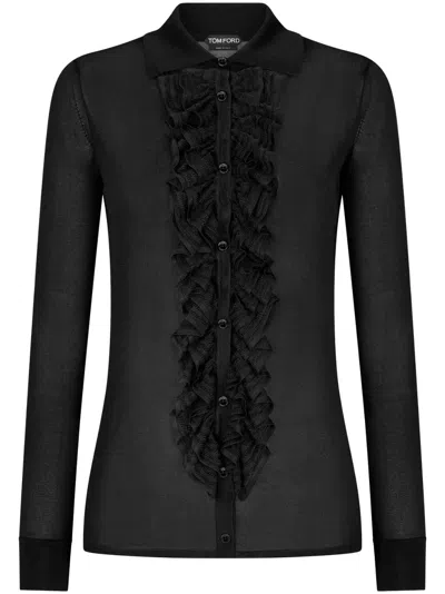 Tom Ford Ruffle-panel Long-sleeve Shirt In Black