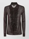 Tom Ford Ruffled Sheer Fabric Long Sleeves Top In Brown