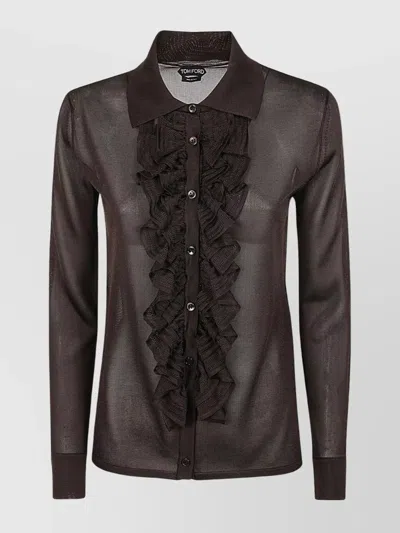 TOM FORD RUFFLED SHEER FABRIC LONG SLEEVES TOP