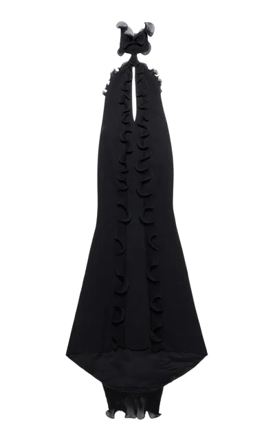 Tom Ford Ruffled Silk Maxi Dress In Black