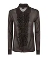 Tom Ford Ruffled Sheer Fabric Long Sleeves Top In Brown
