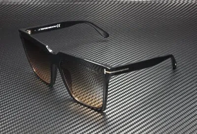 Pre-owned Tom Ford Sabrina-02 Ft0764 01b Shiny Black Gradnt Smoke 58 Mm Women's Sunglasses In Gray