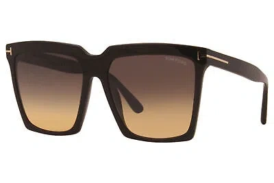 Pre-owned Tom Ford Sabrina-02 Tf764 01b Sunglasses Women's Black/smoke-yellow Gradient In Gray