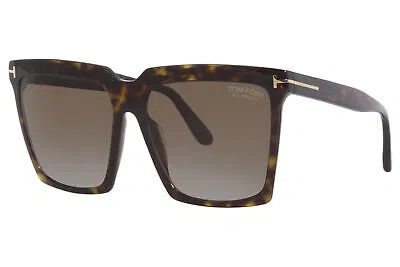 Pre-owned Tom Ford Sabrina-02 Tf764 52h Sunglasses Women's Havana/grey Gradient Polarized In Brown